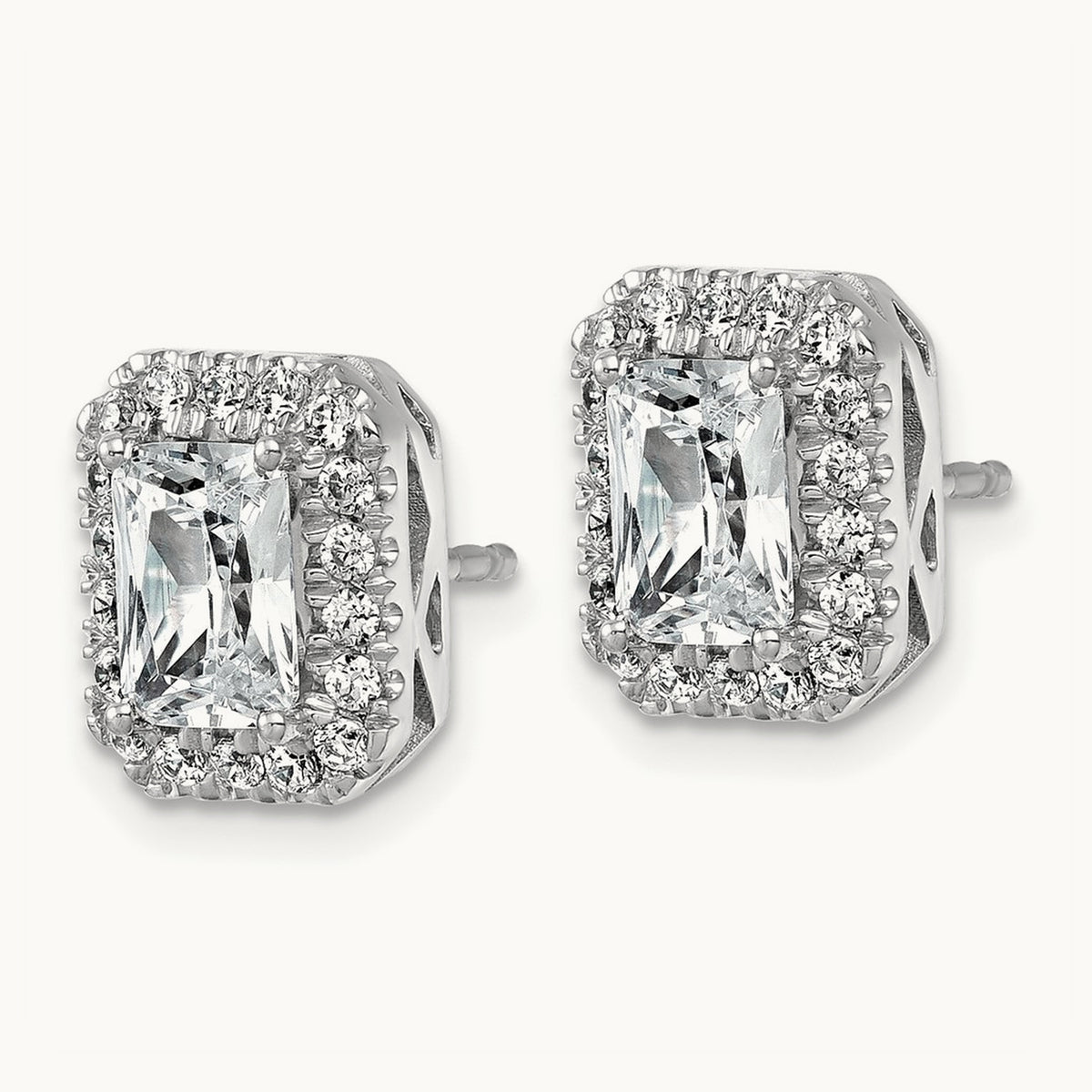 Radiant Shape Halo Earrings, 2.50 ct tw Lab-Grown Diamond — 14K White Gold