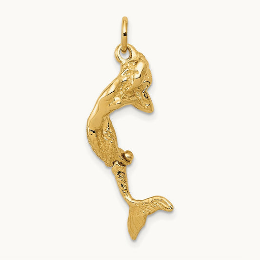 3D Mermaid Charm, 14K