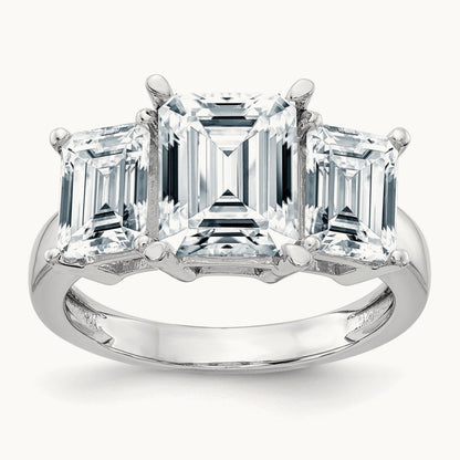 Emerald-cut 3-Stone Engagement Ring Mounting — 14K White Gold