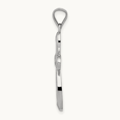 Polished Ribbon Cross Pendant — 14K White Gold
