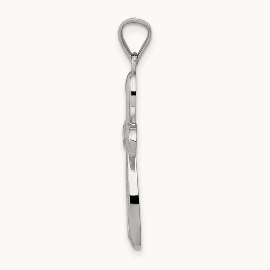 Polished Ribbon Cross Pendant — 14K White Gold