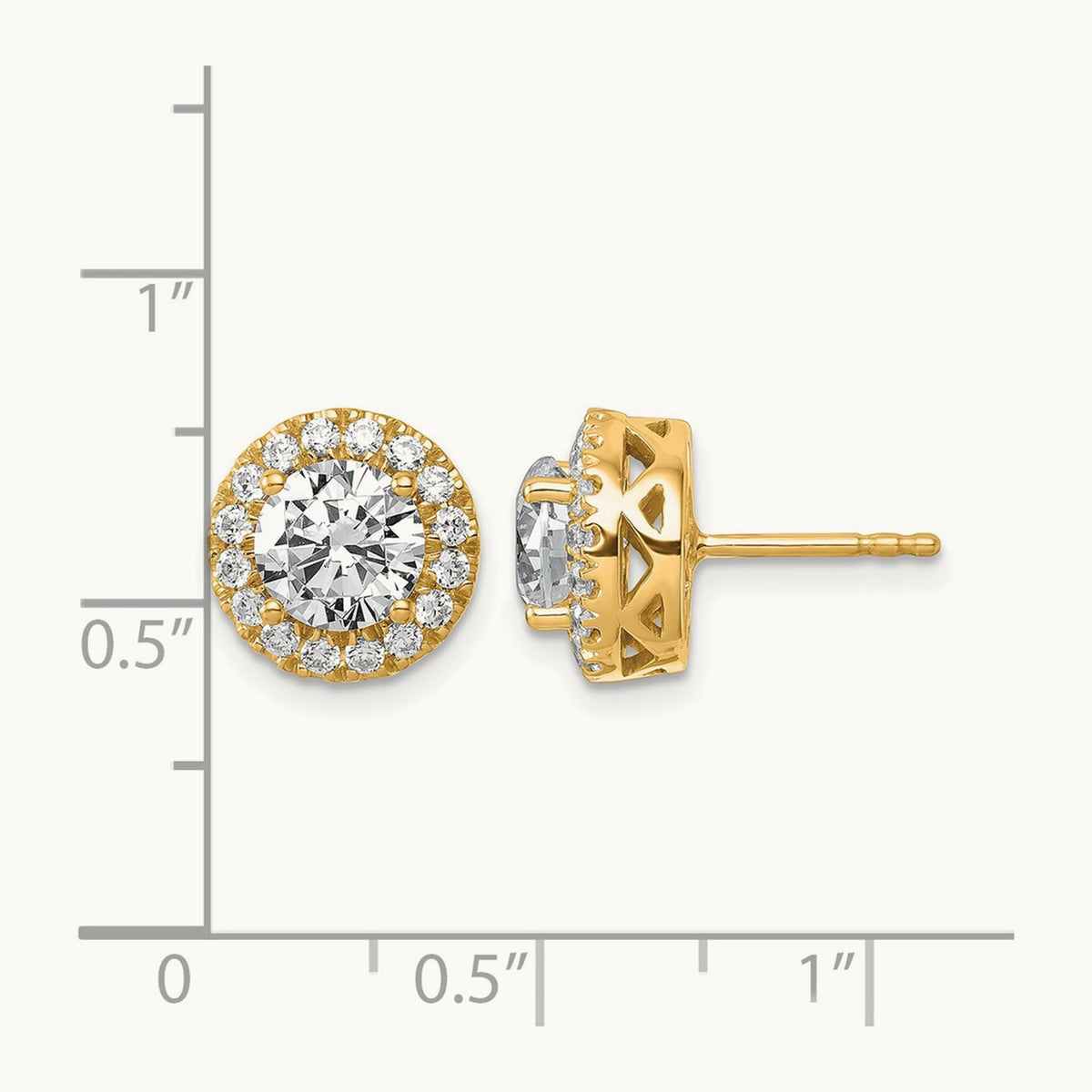 Round Halo Post Earrings, 2.50 ct tw Lab-Grown Diamond — 14K Yellow Gold