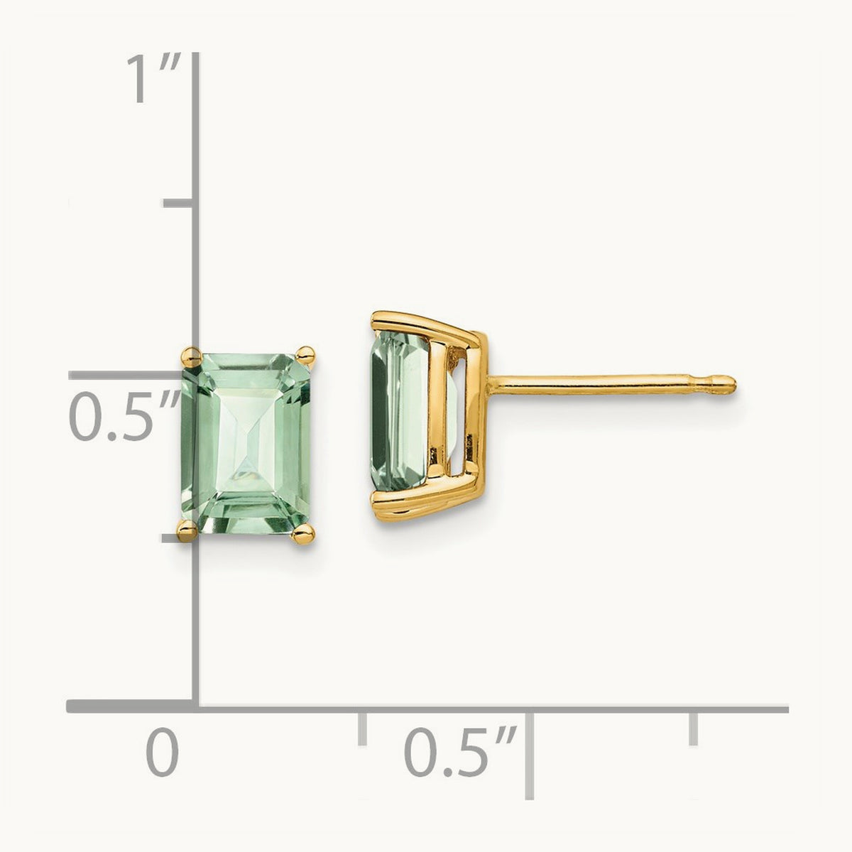 7x5 Emerald-Cut Green Quartz Earrings, 14K