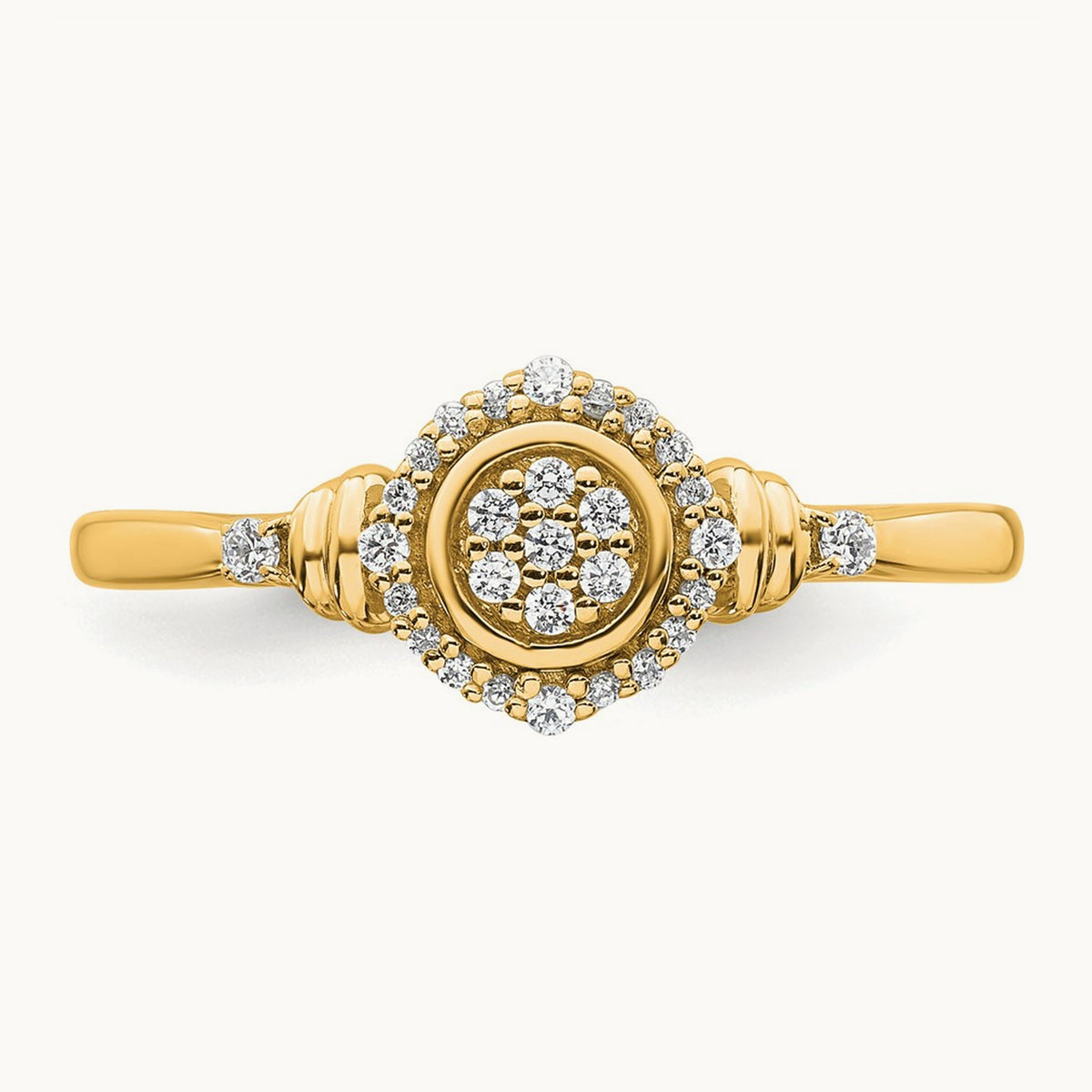 Complete Diamond Round Cluster Halo Engagement Ring, 1.4mm thick — 14K Yellow Gold
