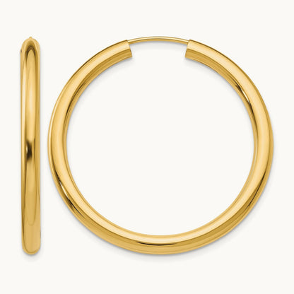 Polished Endless Tube Hoop Earrings, 3.00mm, 14K