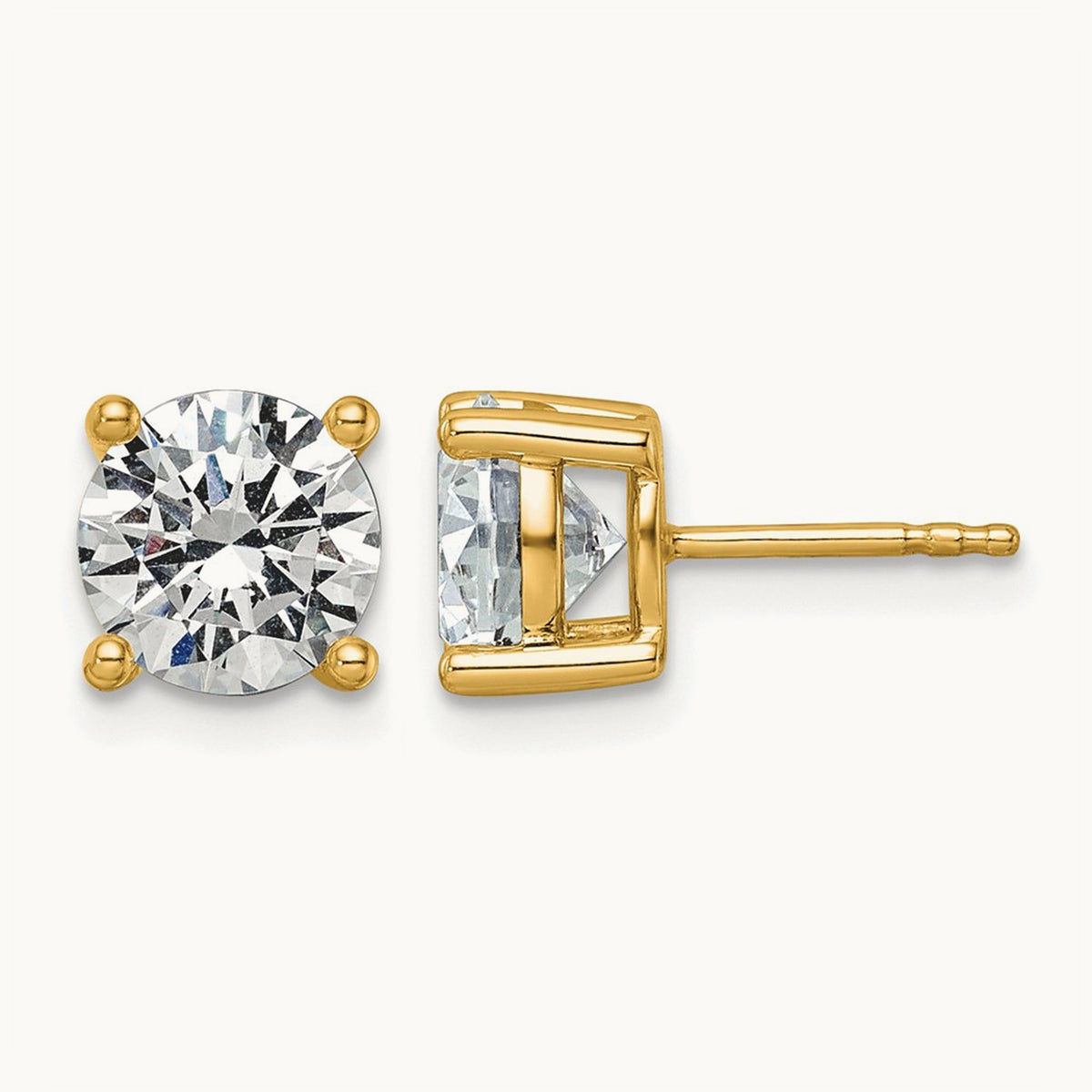 Round Lightweight Earrings, 0.25-6.00 ct tw Lab-Grown Diamond — 3 ct, 14K Yellow Gold