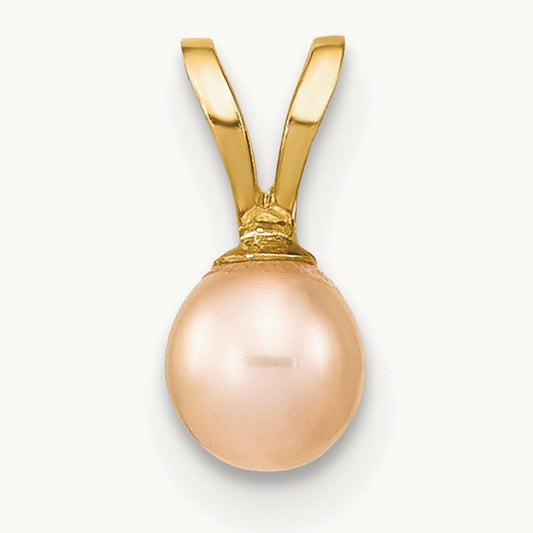4- Pink Round Freshwater Cultured Pearl Pendant, 14K Gold
