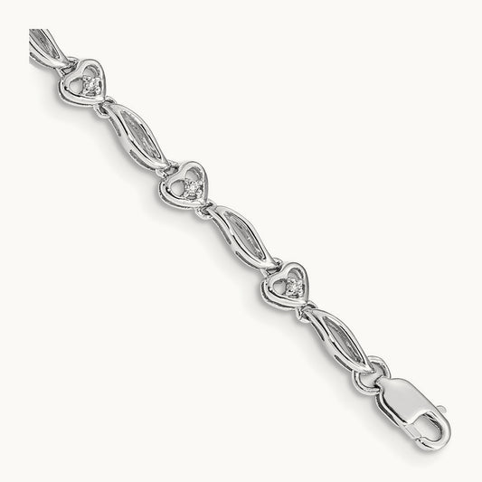 Polished Diamond Heart Bracelet, 14K White Gold