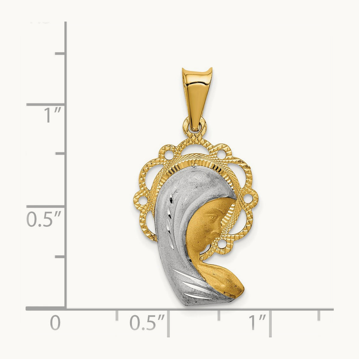 Satin And Polished Mary Pendant — 14K Two-Tone Gold