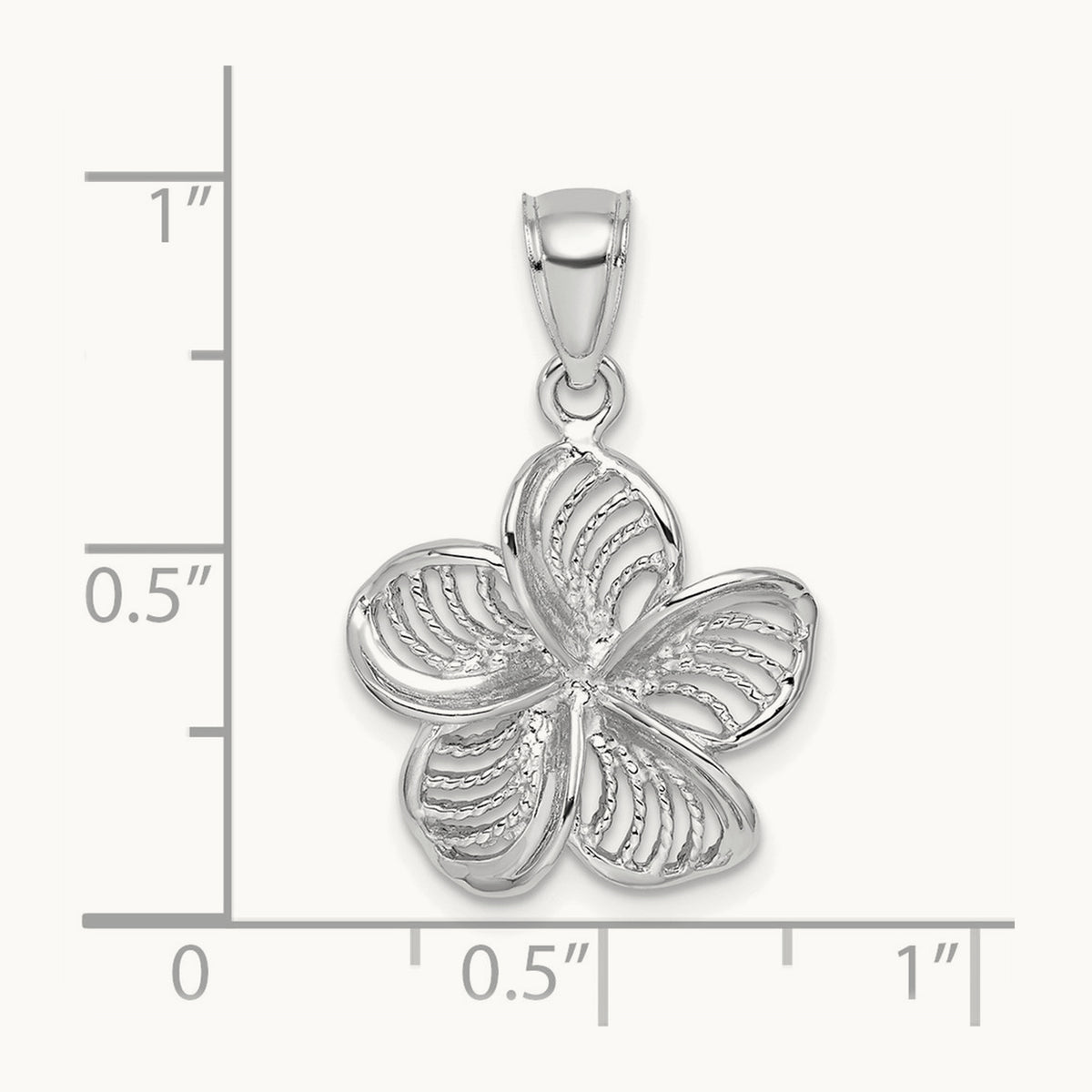 Beaded and Polished Plumeria Flower Charm — 14K White Gold