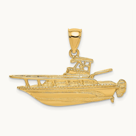 2-D Fishing Boat Charm, 14K