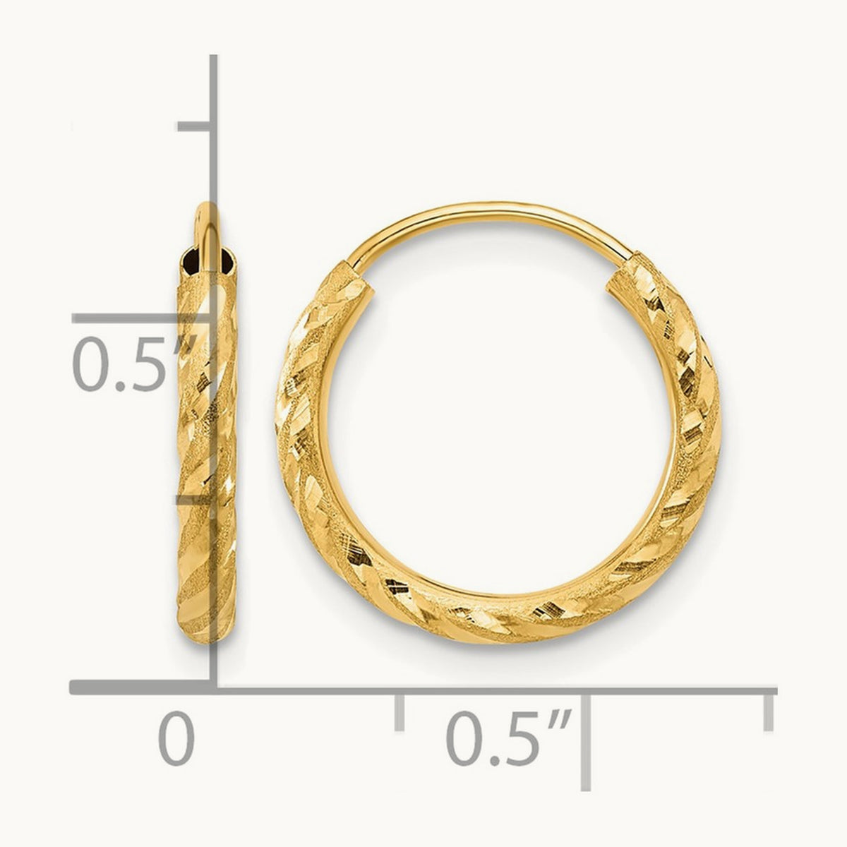 Polished and Satin Diamond-cut Endless Hoop Earrings — 14K Yellow Gold