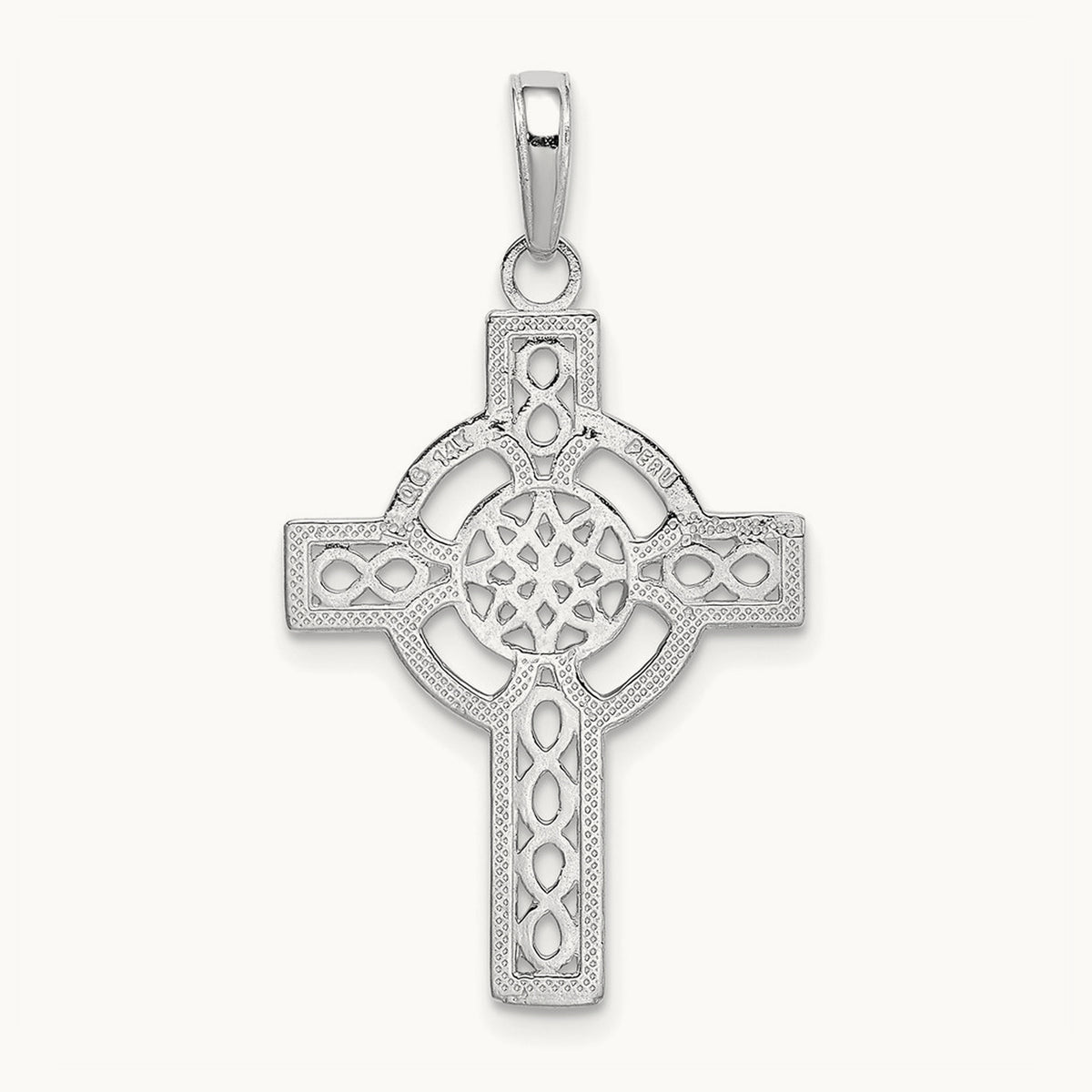 Diamond-cut Celtic Cross Pendant — 14K White Gold
