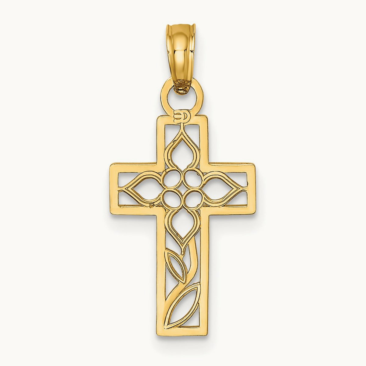 Flower In Cross Charm, 14K