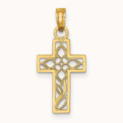 Flower In Cross Charm, 14K