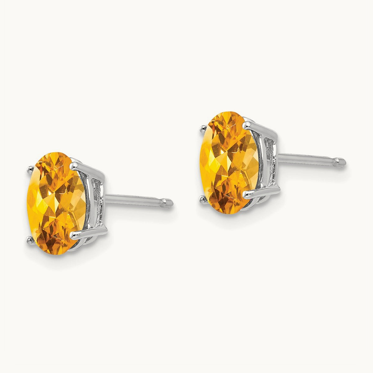 8x6mm Oval Citrine Earrings, 14K White Gold