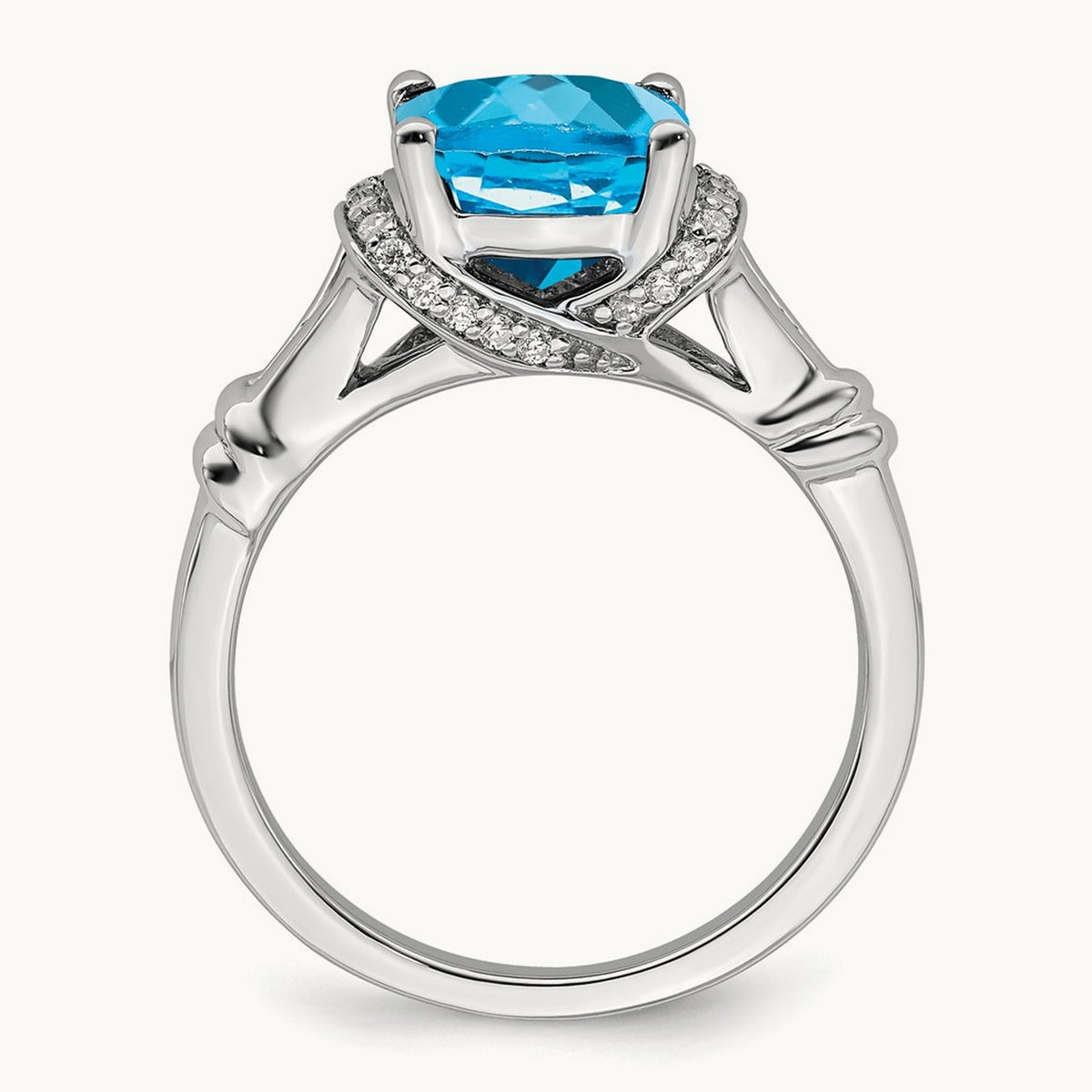 Blue Topaz and Diamond Ring, 14K White Gold