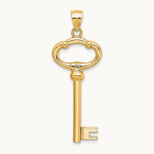 Polished 3-D KEY TO MY HEART Key Charm, 14K