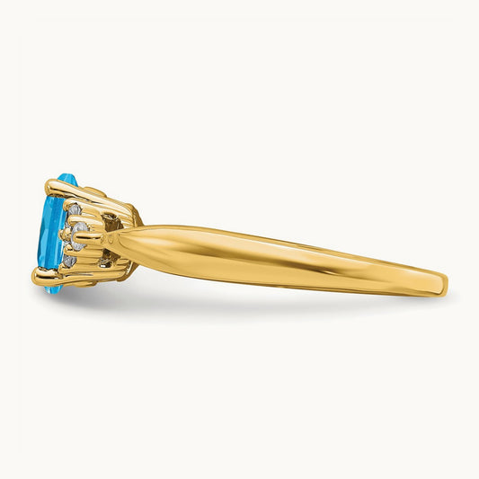 Blue Topaz and Diamond Ring — 14K Yellow Gold, 7