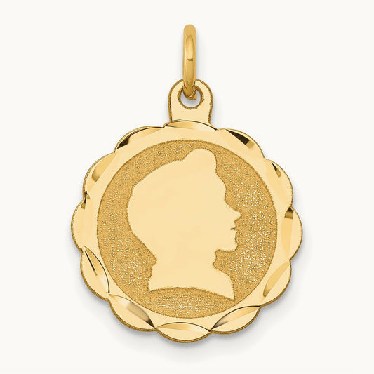 Boy Head on .018 Gauge Engravable Scalloped Disc Charm — 21mm