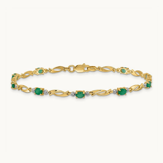 Diamond and Oval Emerald Bracelet, 14K
