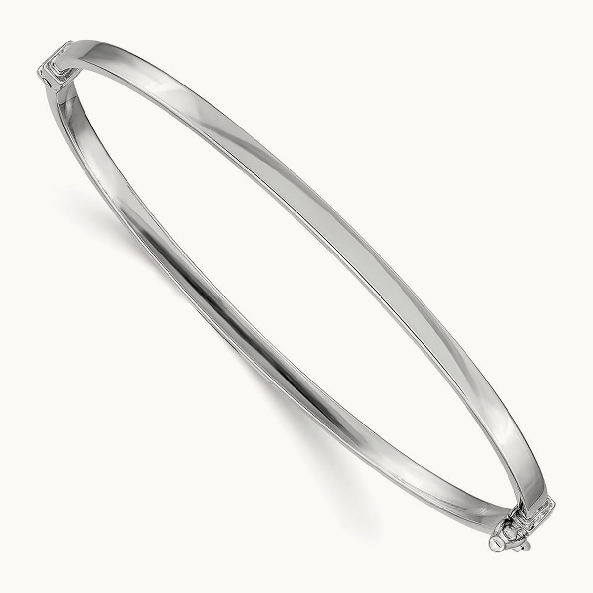 Polished Hinged Bangle Bracelet — 14K White Gold