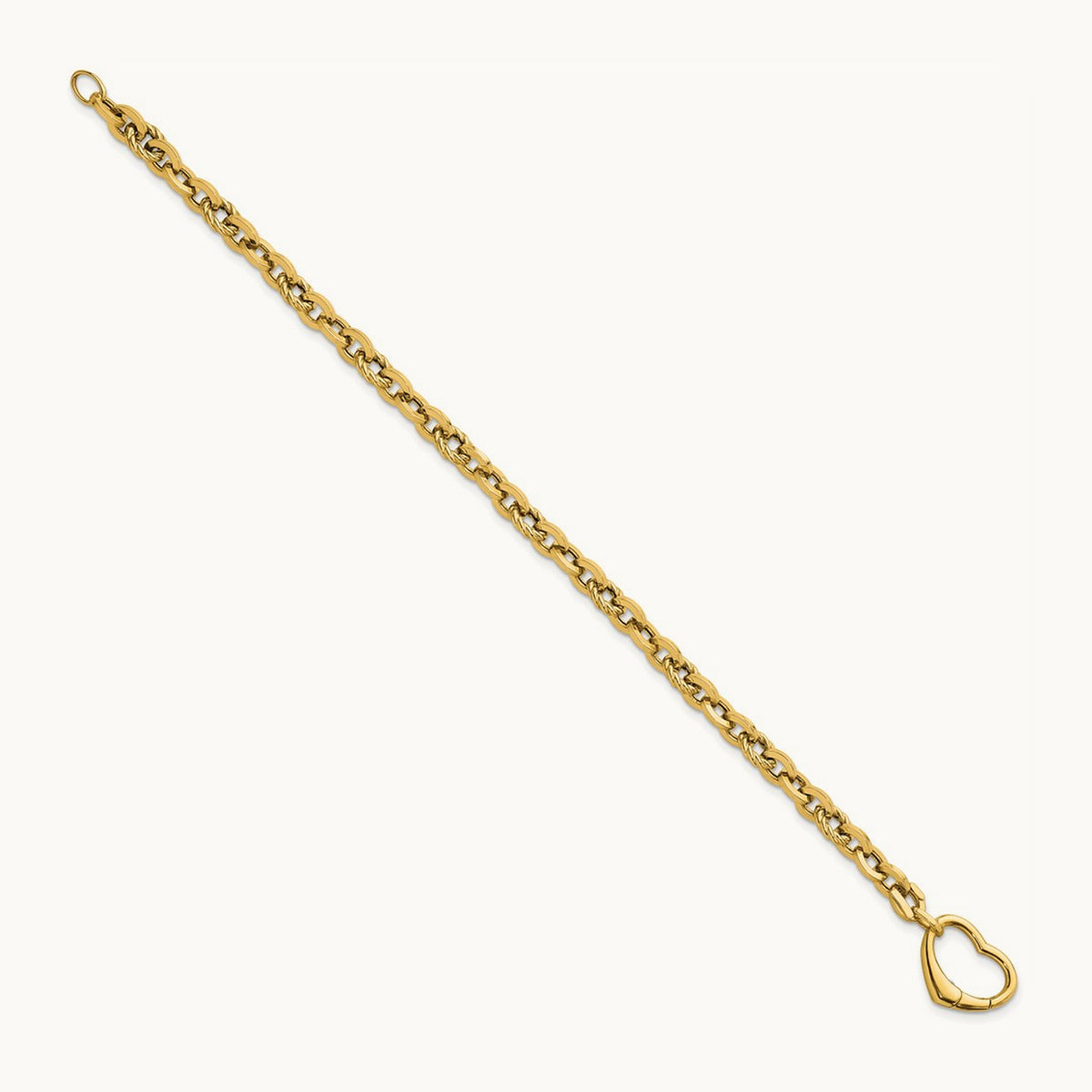 Polished & Twisted Link Heart Clasp 7.5 in Bracelet, 14K