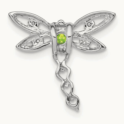 Peridot and Diamond Dragonfly Chain Slide, 14K White Gold