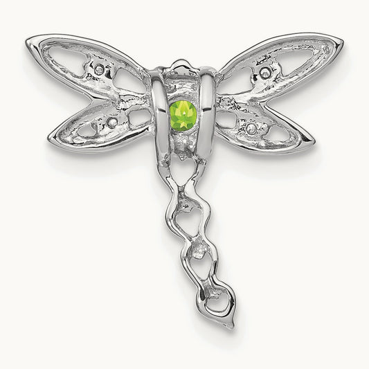 Peridot and Diamond Dragonfly Chain Slide, 14K White Gold