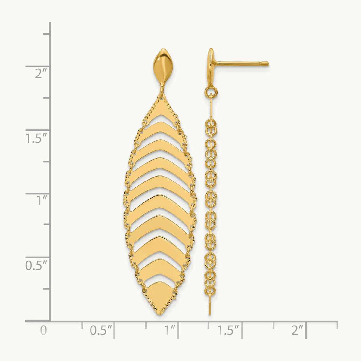 Polished D/C Post Dangle Leaf Earrings, 14K — Leslie's