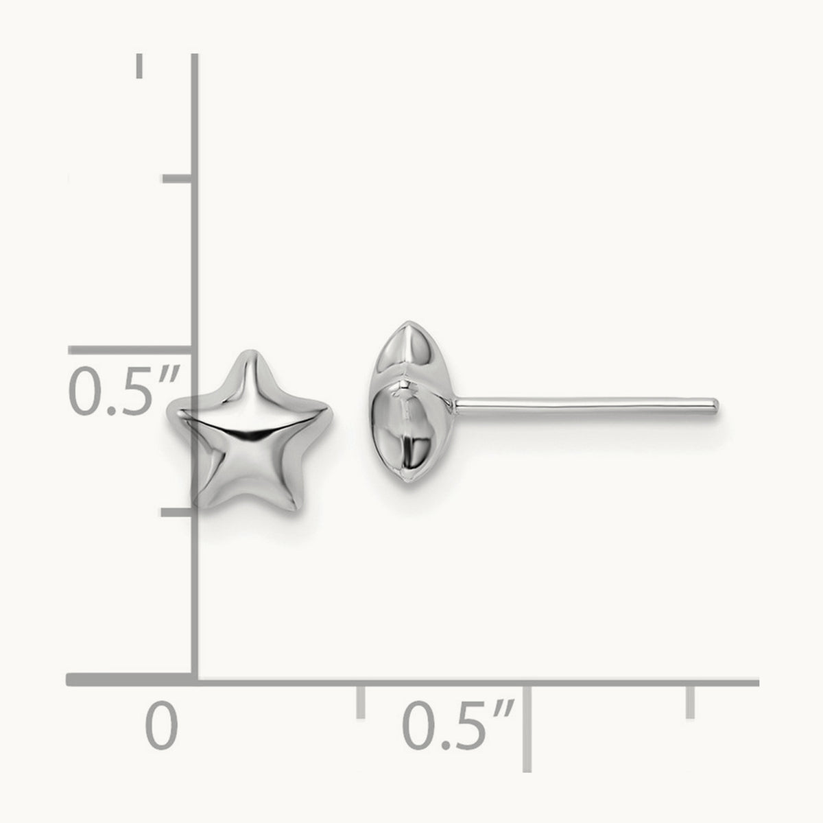 Polished Small Puffed Star Post Earrings — 14K White Gold