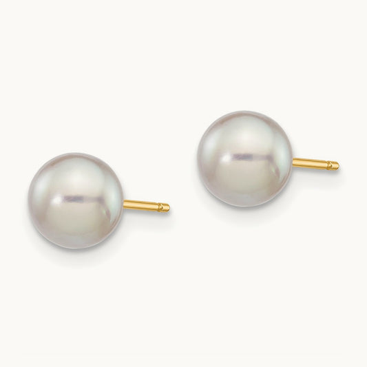 6- Round Grey Saltwater Akoya Cultured Pearl Stud Post Earrings, 7mm, 14K