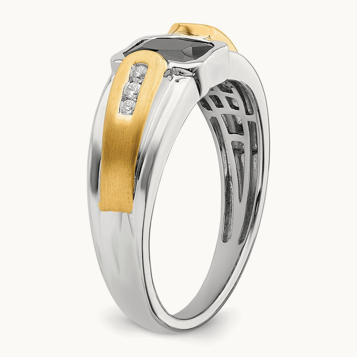 Onyx and Diamond Mens Ring, 14K Two-tone
