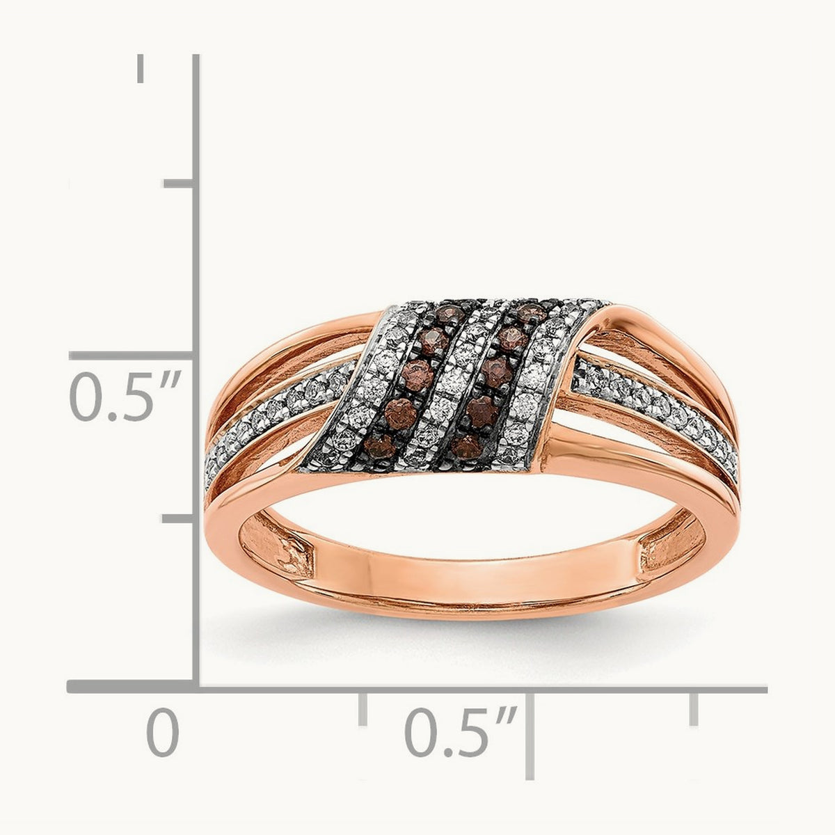 White and Champagne Diamond Ring, 14K Rose Gold