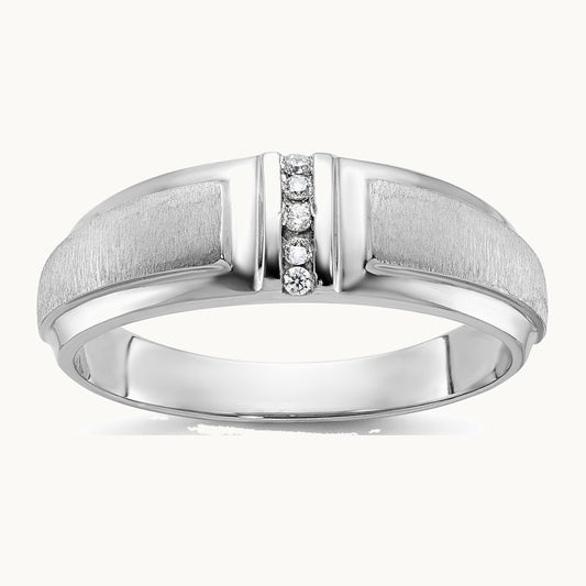 IBGoodman 14K White Gold Men's Polished and Satin 3-Stone 1/20 Carat AA Quality Diamond Ring