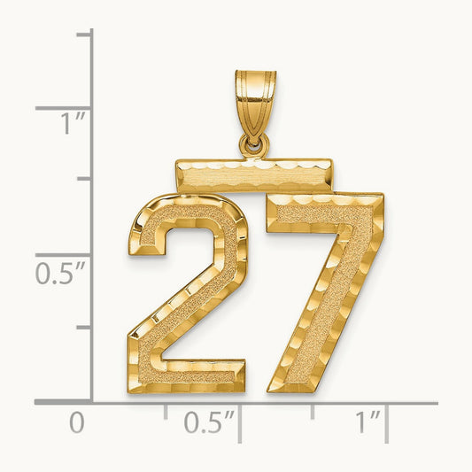 Large Brushed Diamond-cut Number 27 Charm, 14K