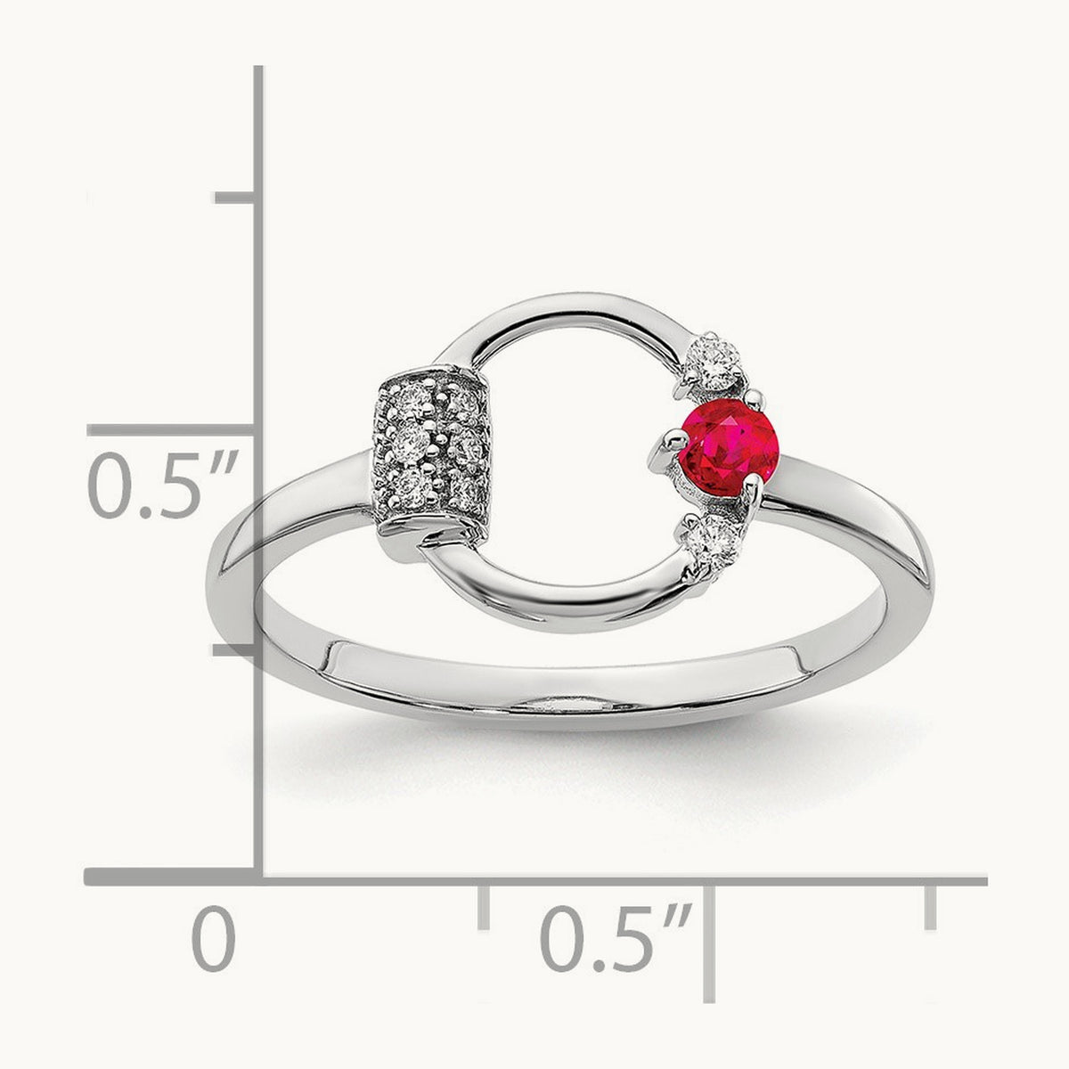 Polished Diamond and Ruby Circle Ring, 14K White