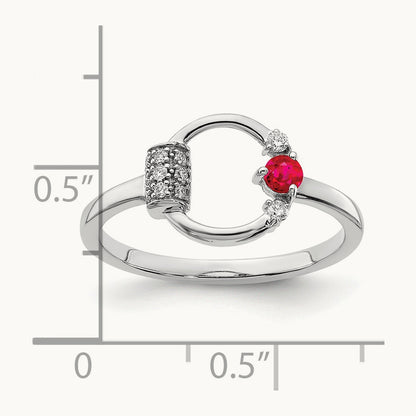Polished Diamond and Ruby Circle Ring, 14K White