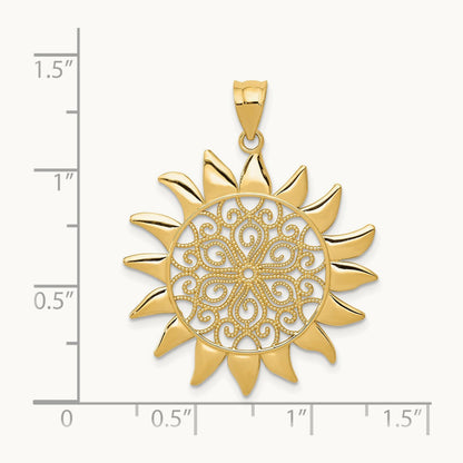 Filigree Sun Pendant — 14K Yellow Gold