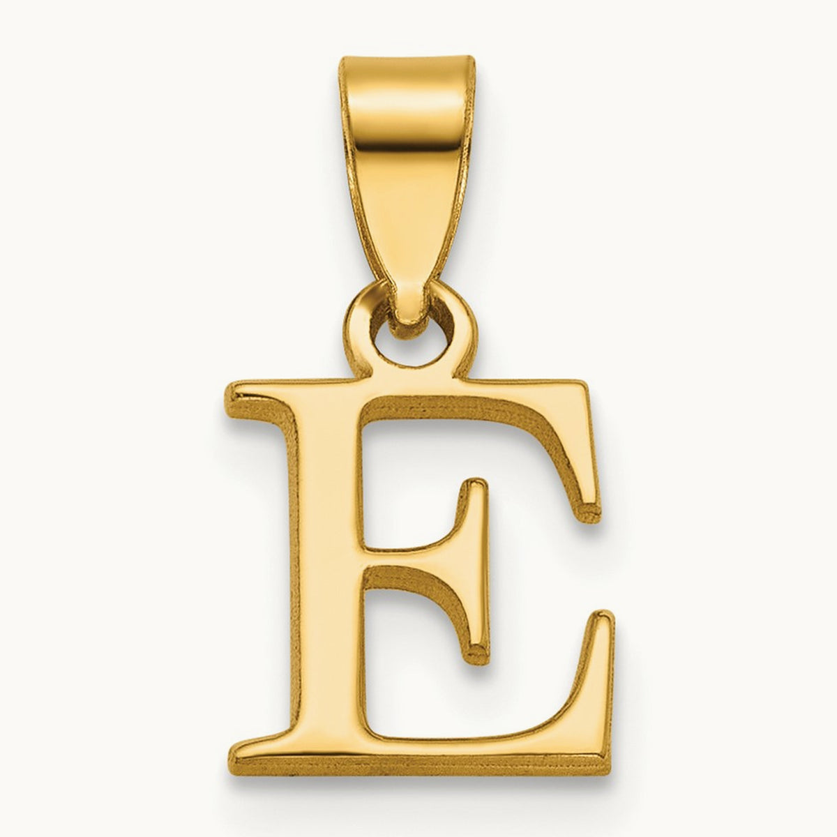 Polished Block Initial Pendant — 14K Yellow Gold, E