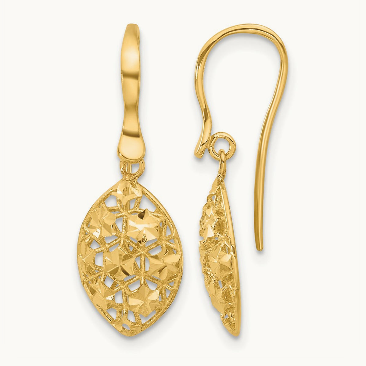 Polished D/C Shepherd Hook Dangle Earrings, 14K — Leslie's