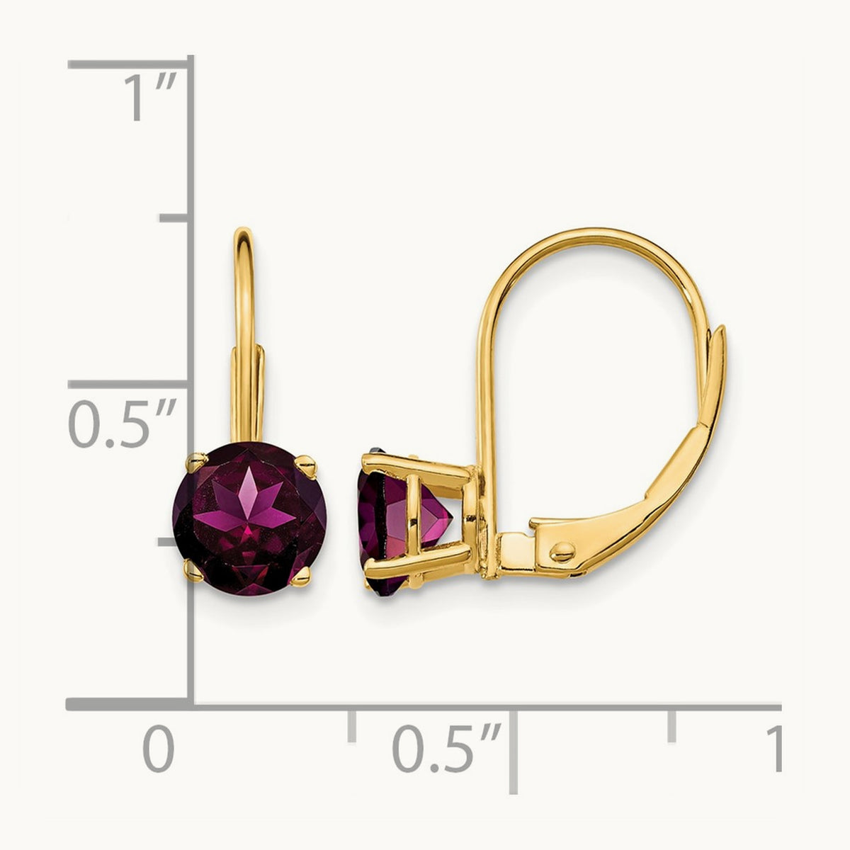 Rhodolite Garnet Leverback Earrings, 6mm, 14K