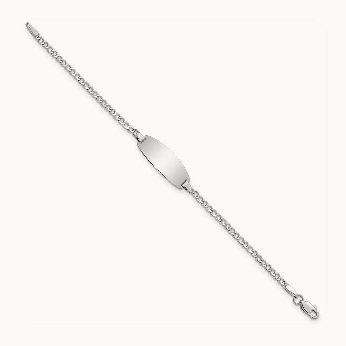 Semi-Solid Oval Curb ID Bracelet — 14K White Gold, 5.5mm