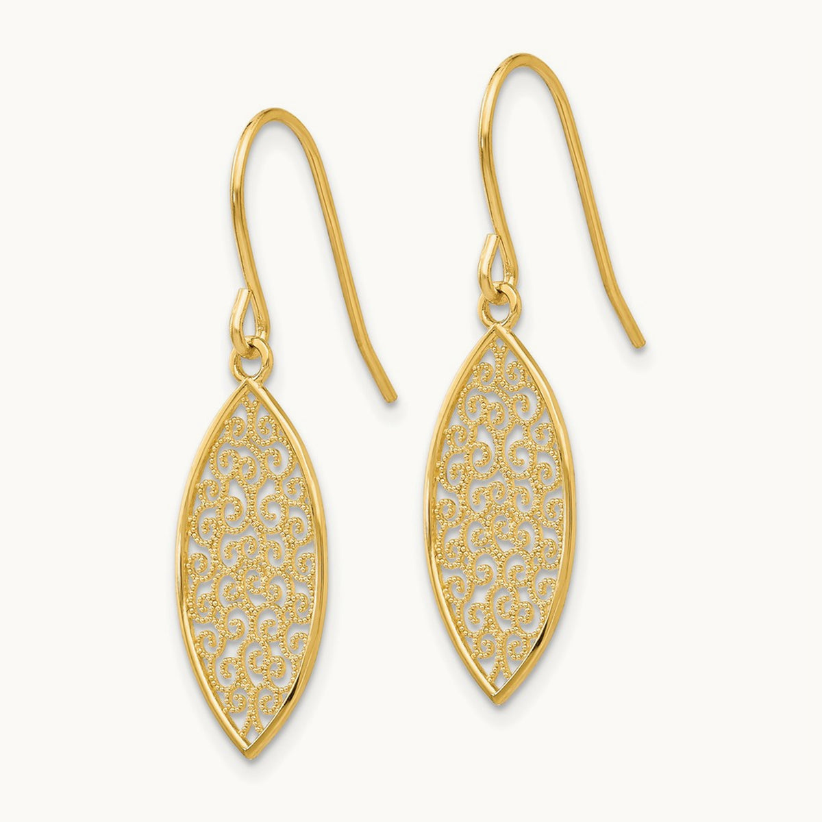 Fancy Filigree Teardrop Dangle Earrings, 14K