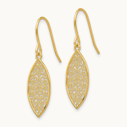 Fancy Filigree Teardrop Dangle Earrings, 14K