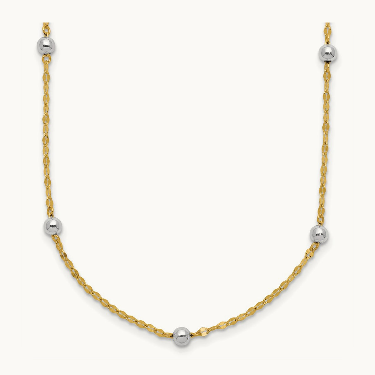 Polished Bead Fancy Necklace, 14K Two Tone