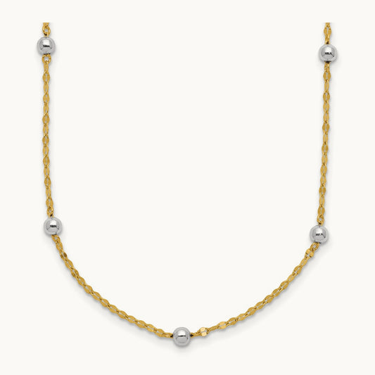Polished Bead Fancy Necklace, 14K Two Tone