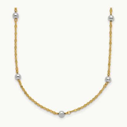 Polished Bead Fancy Necklace, 14K Two Tone