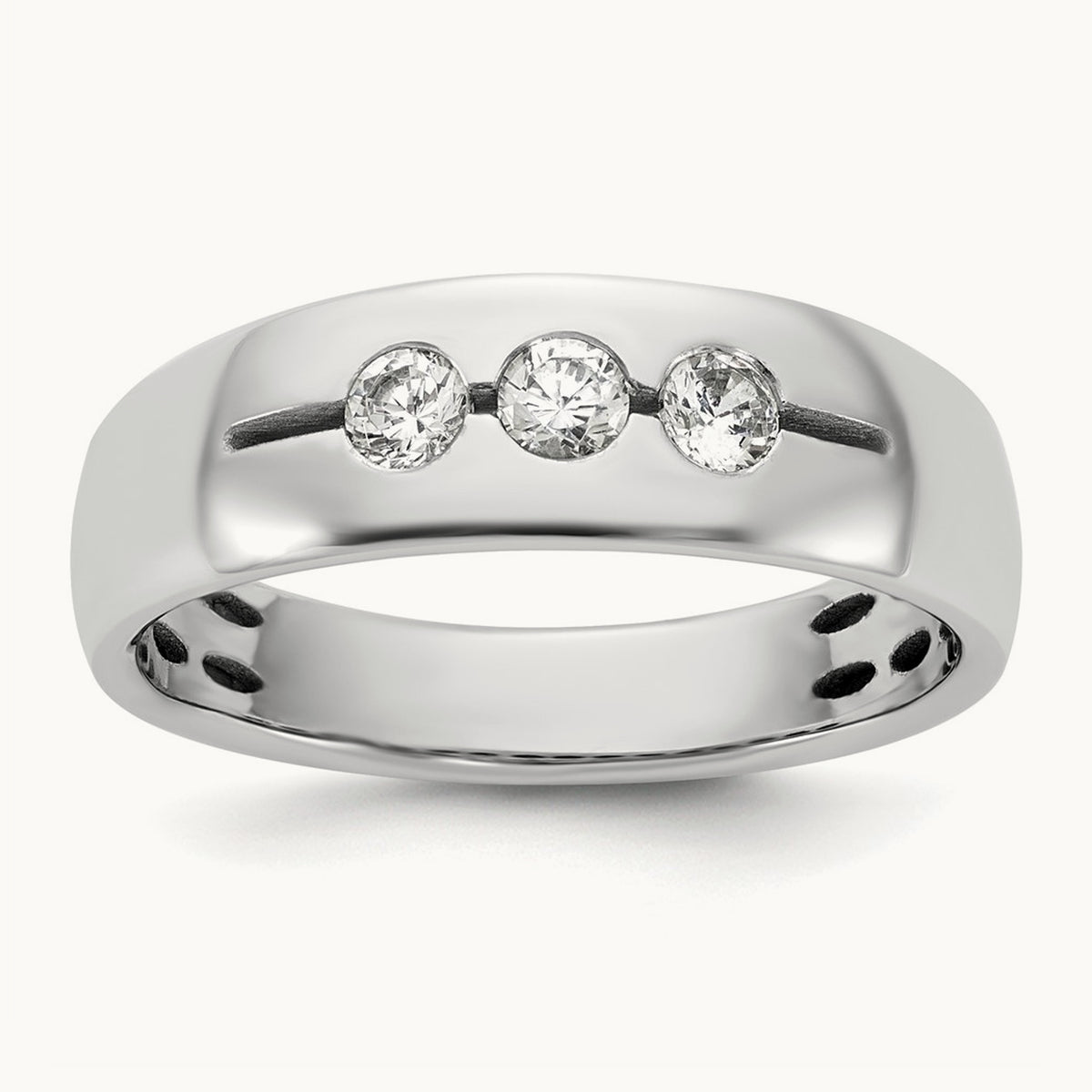 IB Goodman Mens Polished Complete 3-Stone 1/3ct Diamond Ring, 14K White Gold