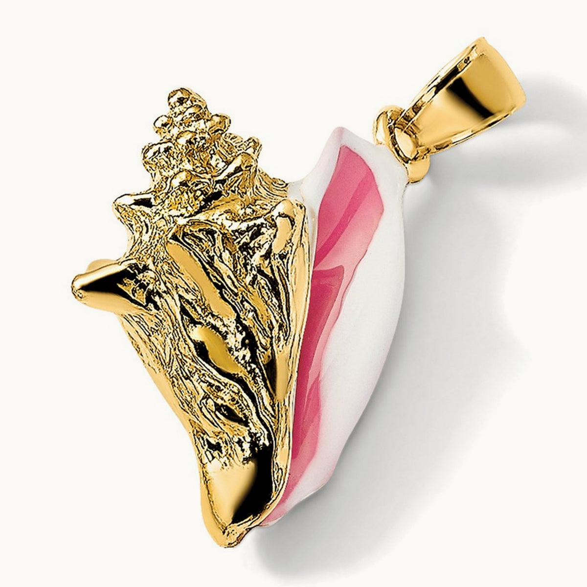 3-D Enamel Conch Shell Charm, 14K